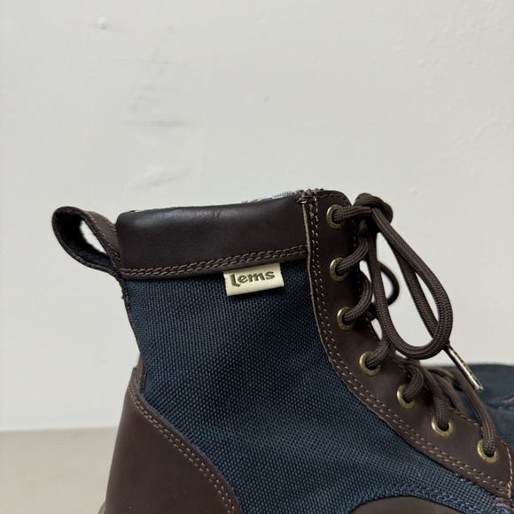 Lems Boulder Boots Size 42 Blue Brown Leather Mesh Barefoot Wide Toe - Picture 2 of 16